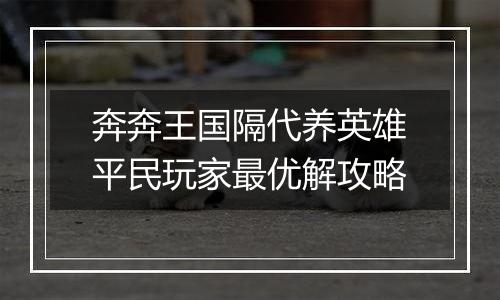 奔奔王国隔代养英雄平民玩家最优解攻略