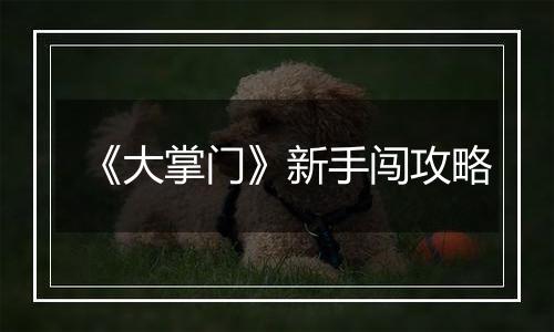 《大掌门》新手闯攻略