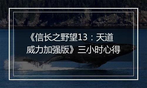 《信长之野望13：天道威力加强版》三小时心得