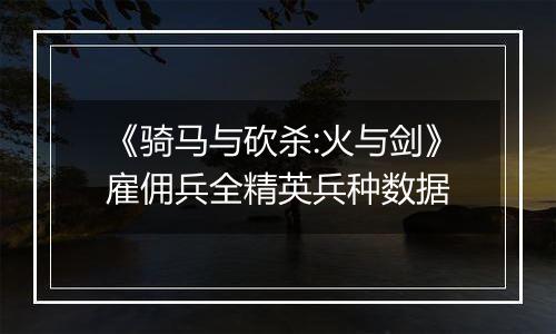 《骑马与砍杀:火与剑》雇佣兵全精英兵种数据