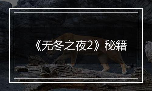 《无冬之夜2》秘籍