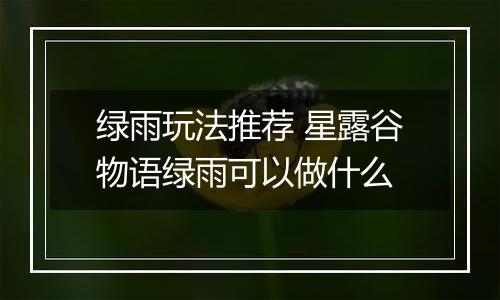 绿雨玩法推荐 星露谷物语绿雨可以做什么