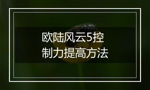 欧陆风云5控制力提高方法