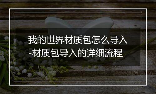 我的世界材质包怎么导入-材质包导入的详细流程