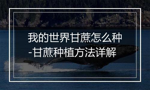 我的世界甘蔗怎么种-甘蔗种植方法详解