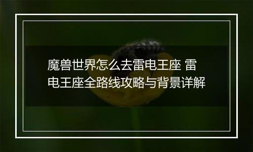 魔兽世界怎么去雷电王座 雷电王座全路线攻略与背景详解